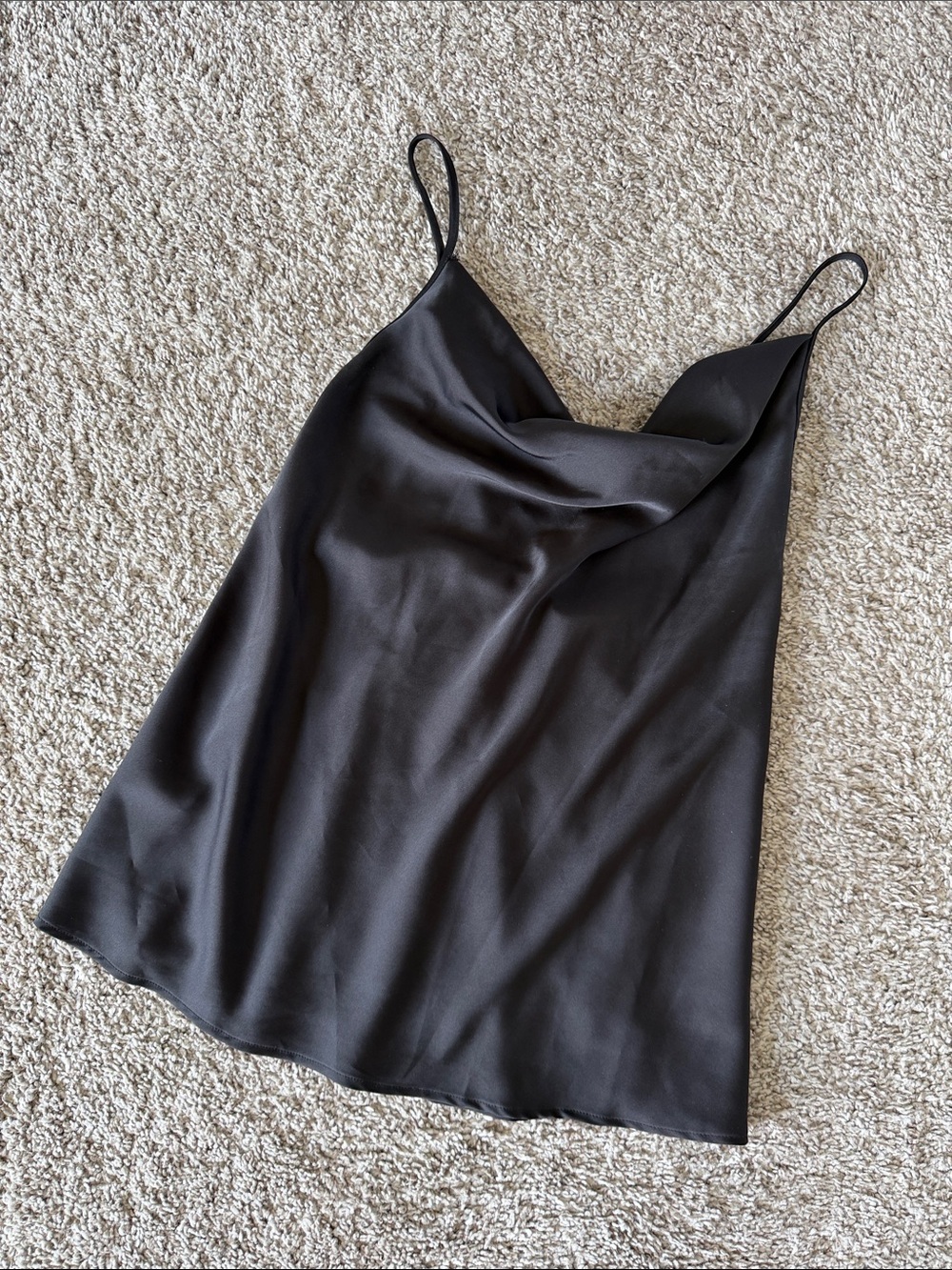 Satin Cowl Neck Slip Tank Top Camisole - Black